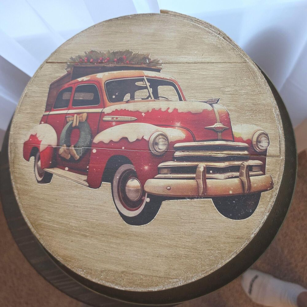 Upcycled Christmas Red Truck Wooden Box – Holiday Shelf Decor & Gift Box